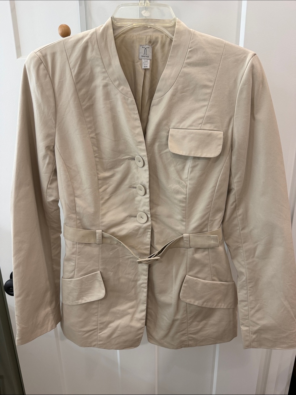 Tristan Cream Notchless Belted Blazer Jacket